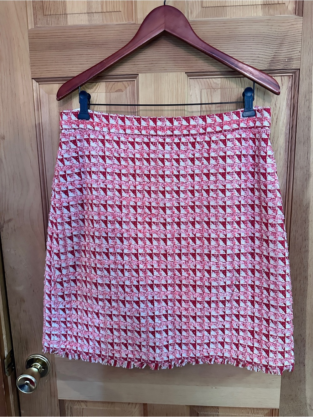 Ann Taylor Red, Pink & White Tweed Flared Skirt Size 12
